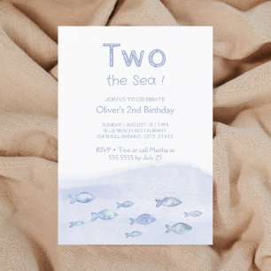 Blue sea fish boy's 2nd birthday invitation 
