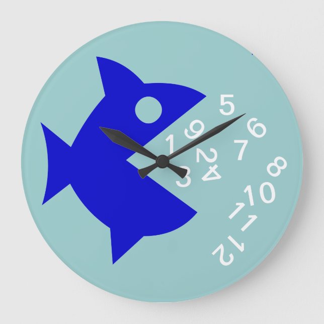 blue sea Fish hour numbers Large Clock (Front)