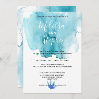 Blue Sea Foam Watercolor Beach Wedding Invitation