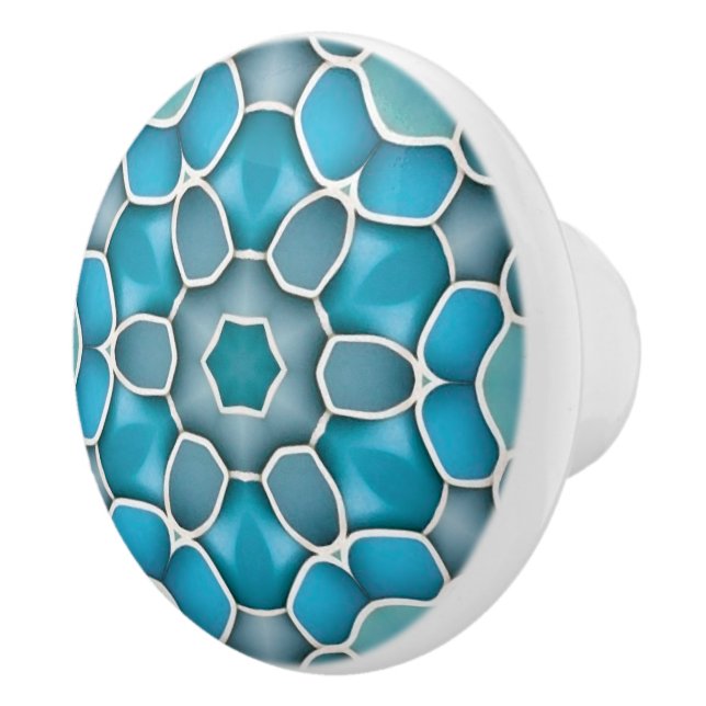 Blue Sea Glass - Aqua & Pale Teal Bathroom Ceramic Knob (Right)