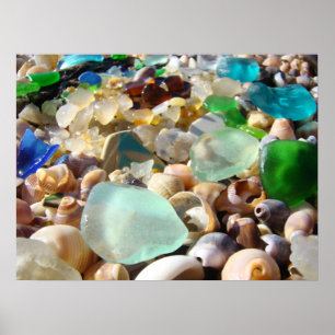 Blue Sea Glass art prints Coastal Beach Agates