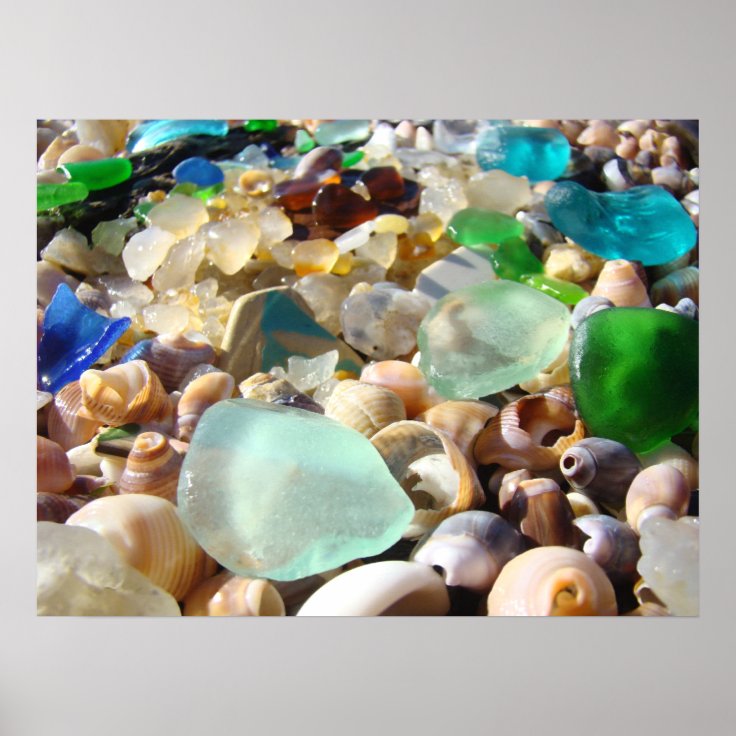 Blue Sea Glass art prints Coastal Beach Agates Zazzle
