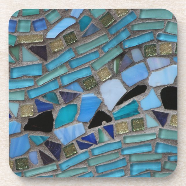 Blue Sea Glass Mosaic Beverage Coaster (Front)