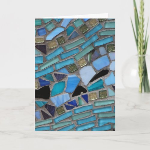 Blue Sea Glass Mosaic Greeting Card