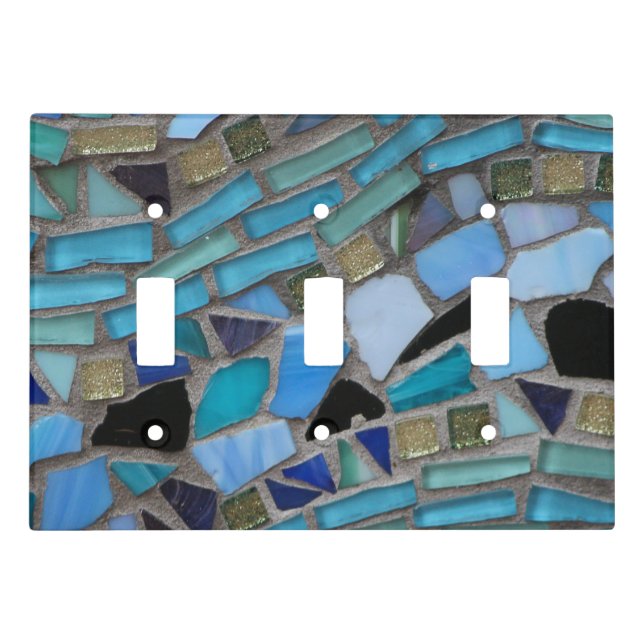 Blue Sea Glass Mosaic Light Switch Cover (Front)