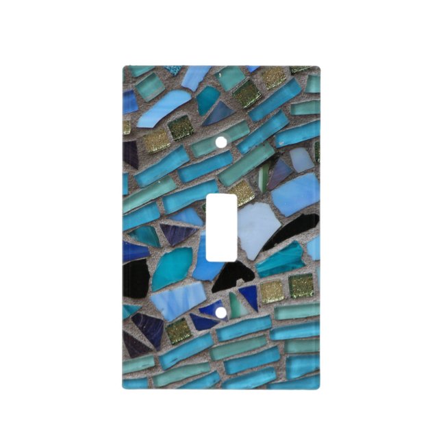 Blue Sea Glass Mosaic Light Switch Cover (Front)