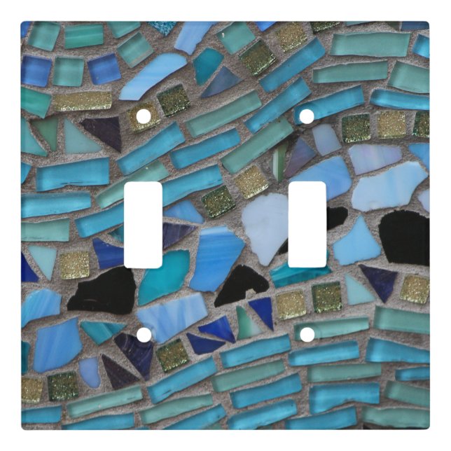 Blue Sea Glass Mosaic Light Switch Cover (Front)