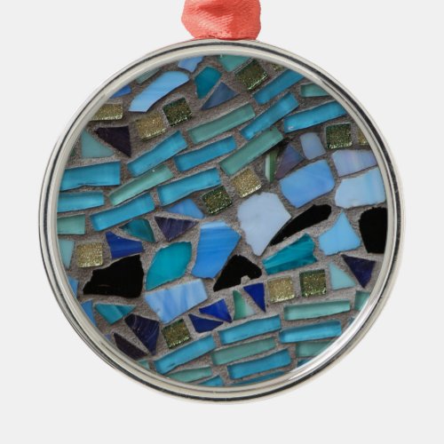 Blue Sea Glass Mosaic Metal Ornament