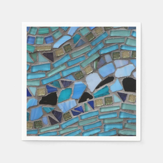 Blue Sea Glass Mosaic Paper Napkin (Front)