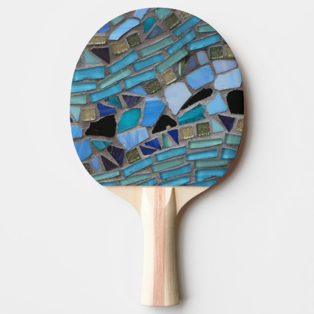 Blue Sea Glass Mosaic Ping Pong Paddle (Front)