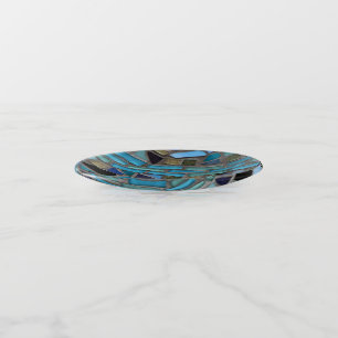 Blue Sea Glass Mosaic Round Trinket Tray