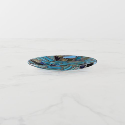 Blue Sea Glass Mosaic Round Trinket Tray