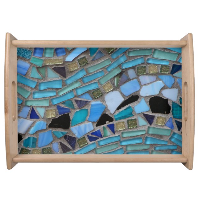 Blue Sea Glass Mosaic Serving Tray (Front)