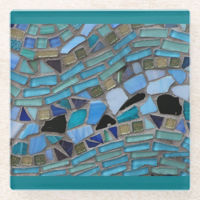 Blue Sea Glass Mosaic Turquoise Glass Coaster (Front)