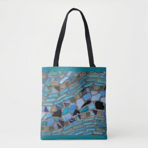 Blue Sea Glass Mosaic Turquoise Tote Bag