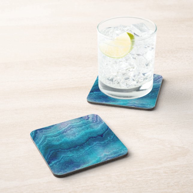 Blue Sea Green Agate Texture Beverage Coaster (Right Side)