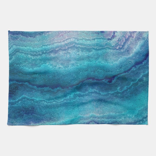 Blue Sea Green Agate Texture Kitchen Towel (Horizontal)