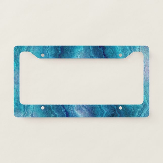 Blue Sea Green Agate Texture License Plate Frame (Front)