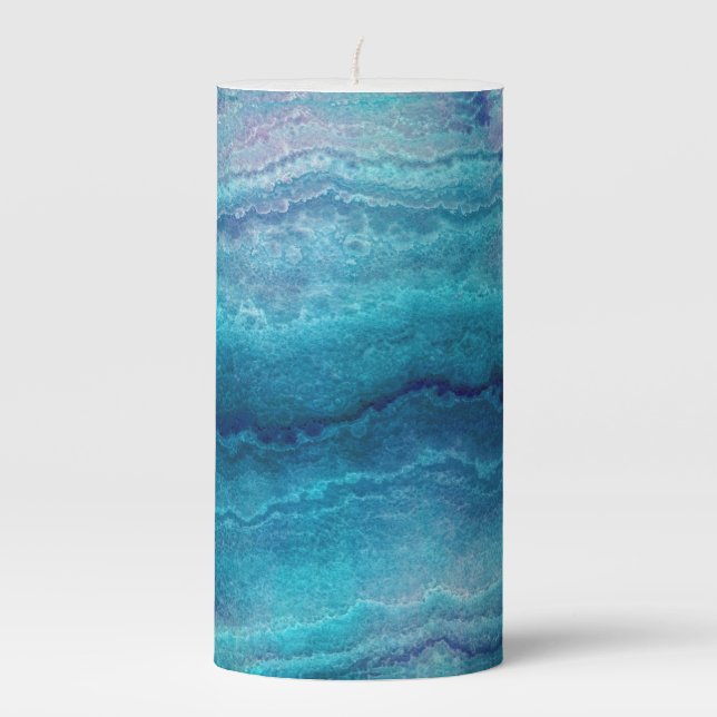 Blue Sea Green Agate Texture Pillar Candle (Front)
