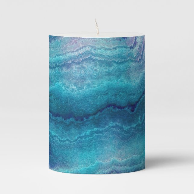 Blue Sea Green Agate Texture Pillar Candle (Front)