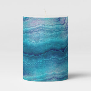 Blue Sea Green Agate Texture Pillar Candle