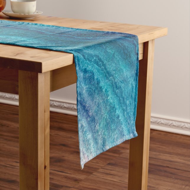 Blue Sea Green Agate Texture Short Table Runner (In Situ)