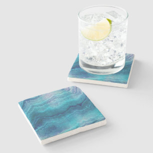 Blue Sea Green Agate Texture Stone Coaster