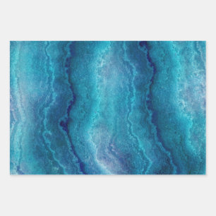 Blue Sea Green Agate Texture Wrapping Paper Sheets