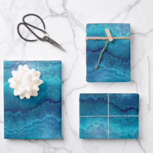 Blue Sea Green Agate Texture Wrapping Paper Sheets