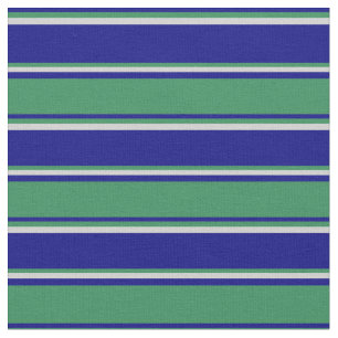 Blue, Sea Green & Light Gray Stripes Pattern Fabric
