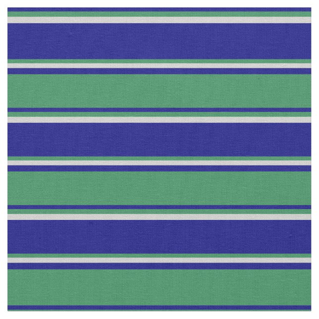 Blue, Sea Green & Light Gray Stripes Pattern Fabric (Close Up)