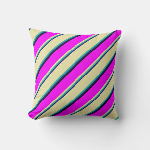 Blue, Sea Green, Pale Goldenrod, Fuchsia & Black Throw Pillow