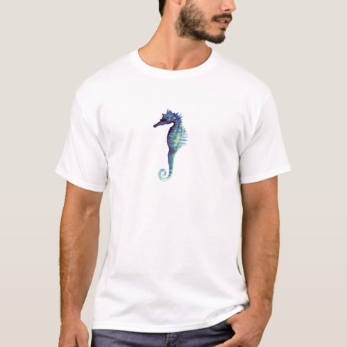 Blue sea horse design nautical oceanic seahorses T_Shirt