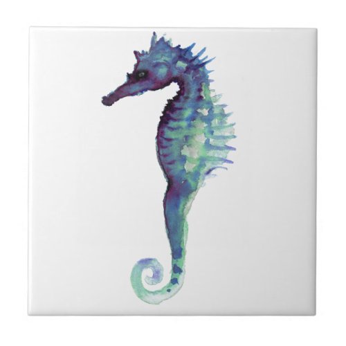 Blue sea horse design nautical oceanic seahorses tile