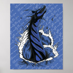 Blue Sea Monster Serpent Ocean Waves Poster