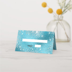 Blue sea ocean metal glitter beach wedding place card