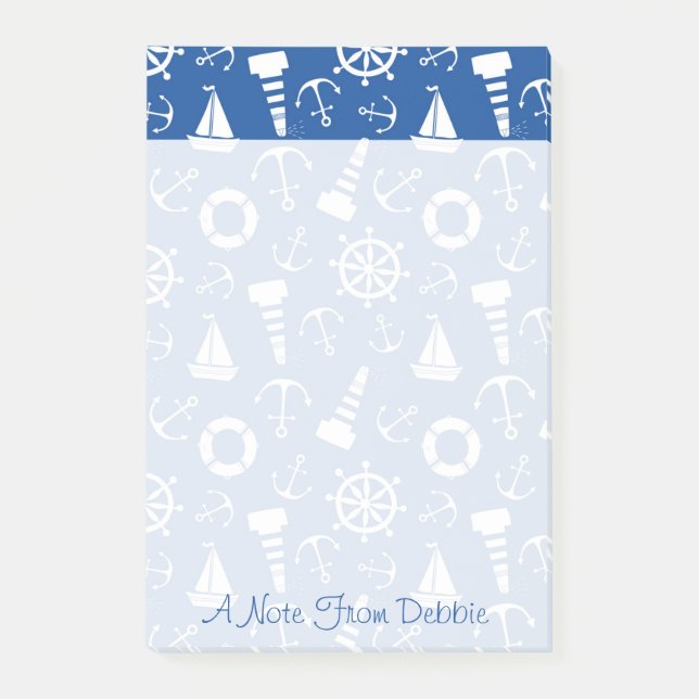 Blue Sea Pattern | Add Your Name Post-it Notes (Front)