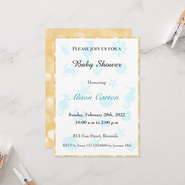 Blue sea pattern baby shower invitation (Front/Back In Situ)