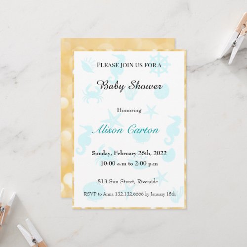 Blue sea pattern baby shower invitation