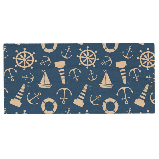 Blue Sea Pattern Wood USB Flash Drive (Front)