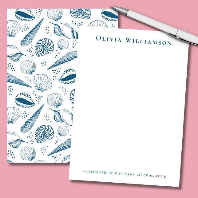 Blue Sea Shell Coastal Note Card (Teal bue seashells personalized stationery note cards )