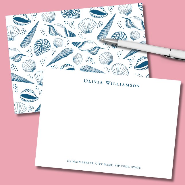 Blue Sea Shell Coastal Note Card (Teal blue seashells personalized stationery note cards)