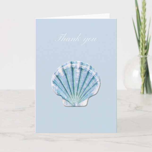 Blue sea shell letterpress thank you card (Front)