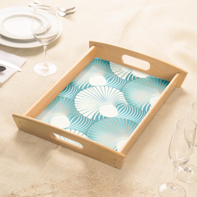 Blue sea shell pattern serving tray (Front)