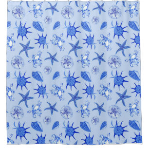 Blue Sea Shell Pattern  Shower Curtain