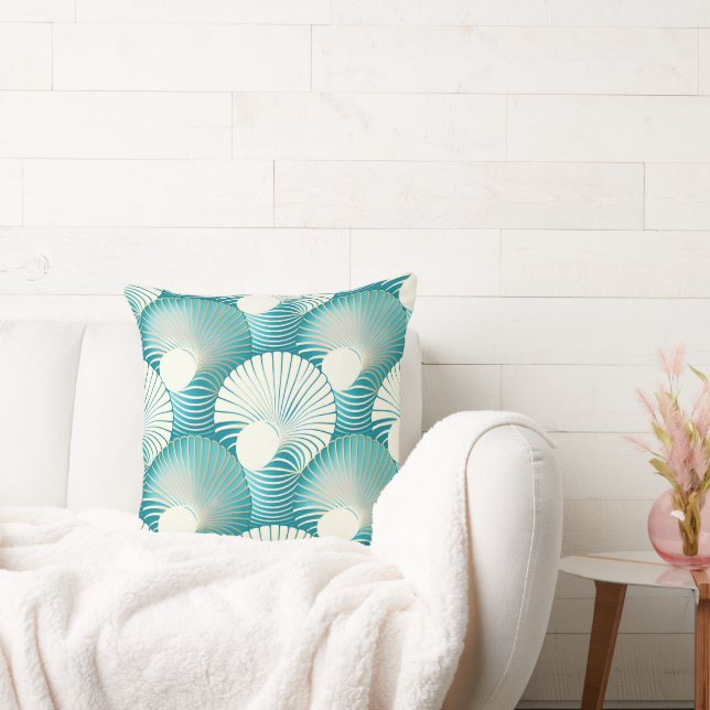Blue sea shell pattern throw pillow (Couch)