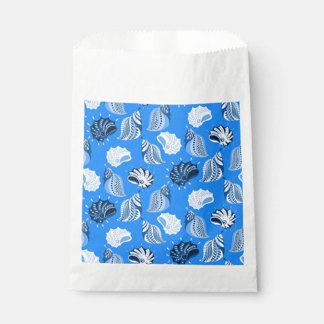 blue sea shells beach ocean favor bag (Front)