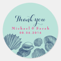 Blue Sea shells Beach Wedding Thank You Sticker