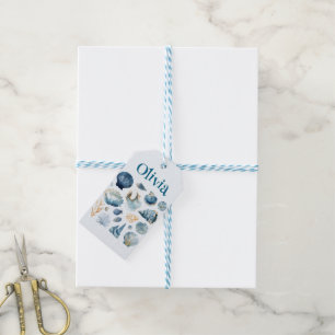 Blue Sea Shells Gift Tag   Custom Name