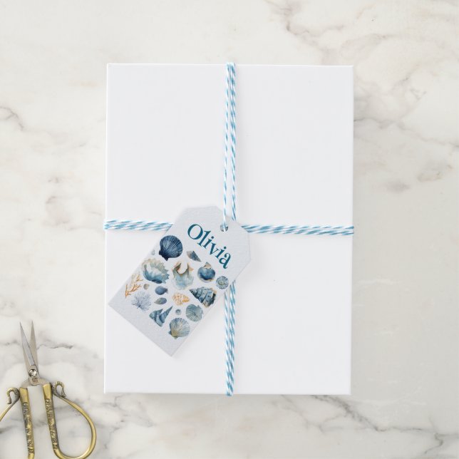 Blue Sea Shells Gift Tag | Custom Name (With Twine)